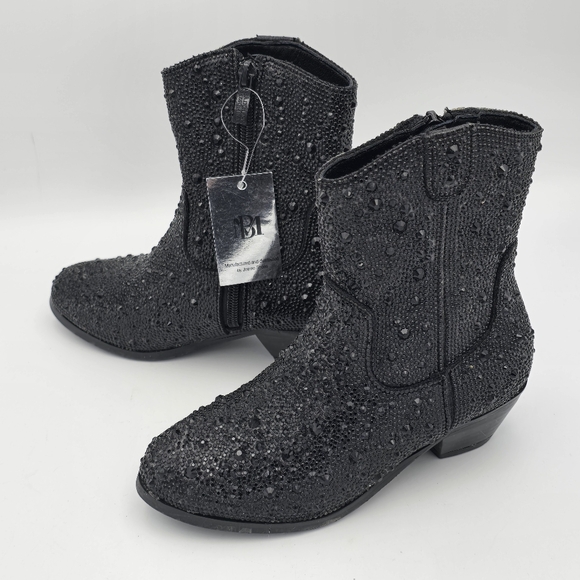 NWT Badgley Mischka Girls’ Sparkly Cowgirl Boots, Black Rhinestones - Picture 8 of 16